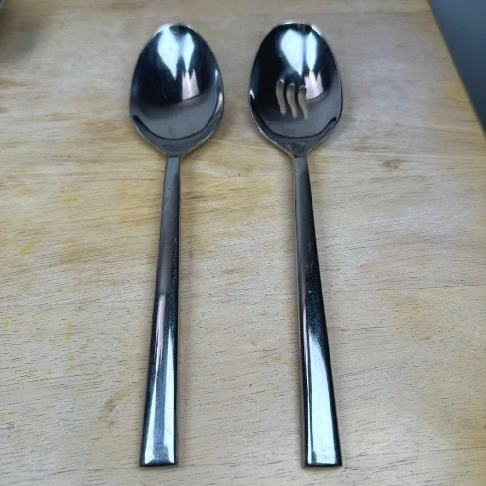 Oneida PORTER Serving‎ Spoons 2pc Silver Stainless Steel Slotted & Solid Kitchen